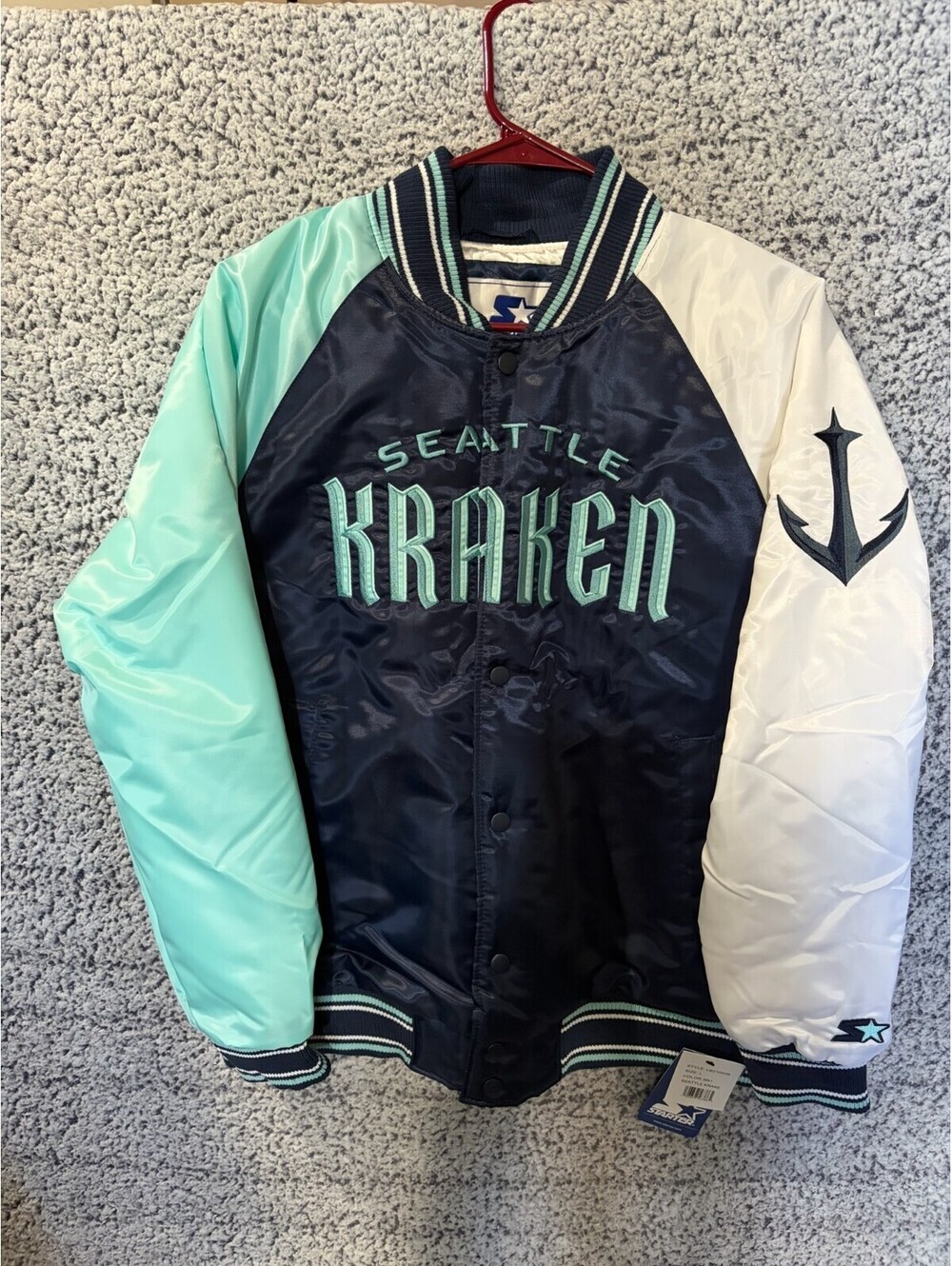 Starter Seattle Kraken Satin Snap Jacket NHL Navy Mint White Adult Large NWT